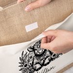 Personalized Highland Cow Sunflower Large Reusable Jute Bag with Name Daily Use Birthday Gift for Friends Family