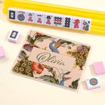 Personalized Chinoiserie Portable Waterproof Mahjong Tri-Folded Card Cover Sticker Set with Name Game Birthday Gift for Mahjong Lovers Players