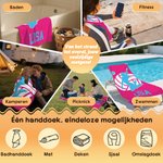 Gepersonaliseerd extra groot sneldrogend strandlaken met silhouet van een volleyballer zwembadfeest- en verjaardagscadeau voor volleyballiefhebbers