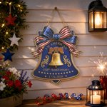 Personalised American Flag Bow Liberty Bell 250th Anniversary Wooden Sign with Text Home Decor Independence Day Anniversary Gift for Family Friends