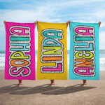 Personalized Multicolor Dalmatian Dot Oversized Quick Dry Magnetic Beach Towel with Name Summer Vacation Beach Party Birthday Gift for Family Friends