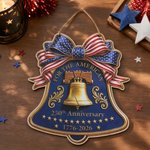 Personalised American Flag Bow Liberty Bell 250th Anniversary Wooden Sign with Text Home Decor Independence Day Anniversary Gift for Family Friends