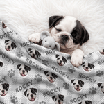 Personalized Pet Face Photo Paw Print Checkered Soft Dotted Backing Pet Blanket with Name Home Decor Pet Party Birthday Gift for Pet Owners Lovers