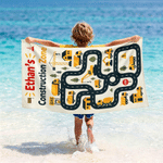 Personalised Cartoon Construction Lorry Road Map Soft Quick Dry Beach Towel with Name Summer Beach Party Birthday Gift for Boys Kids