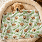 Personalized Pet Face Photo Paw Print Checkered Soft Dotted Backing Pet Blanket with Name Home Decor Pet Party Birthday Gift for Pet Owners Lovers