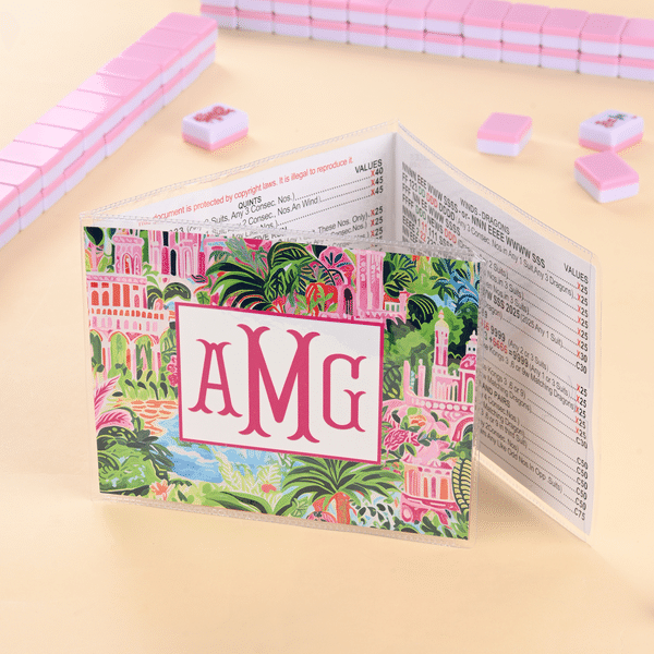 Lot d'autocollants personnalisés pour couverture de carte à trois volets, avec motif floral tropical à l'aquarelle et monogramme – Cadeau d'anniversaire pour une soirée de mah-jong, destiné aux amateu