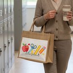 Personalised Faux Patchwork Style Large Capacity Classic Jute Tote Bag with Text Daily Use Holiday Teacher's Day Gift for Educators Teachers