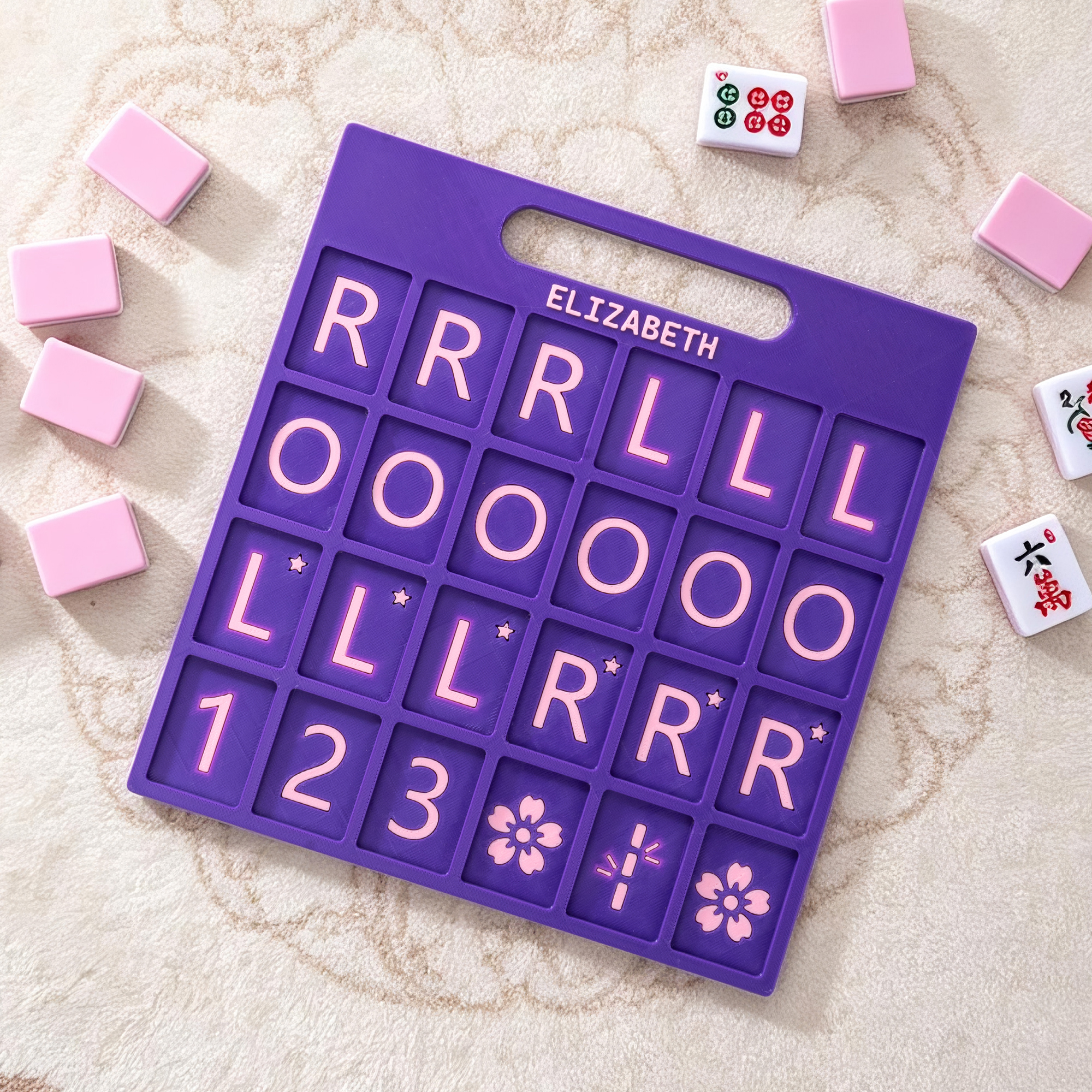 Individuell gestaltetes Mahjong-Übungsbrett für Einzelspieler mit Griff und Beschriftung – Mahjong-Trainingshilfe – Mahjong-Geschenk für Mahjong-Liebhaber und Anfänger