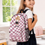 Personalized 3D Cartoon Character Multicolour Plaid Large Capacity Backpack with Name Back to School Birthday Gift for Boys Girls