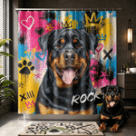 Personalized Graffiti Oil Painting Pet Photo Shower Curtain with Name and 12 Hooks Bathroom Decor Birthday Housewarming Gift for Pet Owner Lover