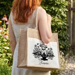 Personalized Highland Cow Sunflower Large Reusable Jute Bag with Name Daily Use Birthday Gift for Friends Family