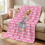 Personalized Cartoon Ballet Girl Soft Throw Blanket with Name Home Decor Birthday Gift for Ballet Dance Lovers