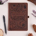 Personalised Western Style Floral PU Leather Journal Notebook with Name and Pen Daily Use Birthday Gift for Cowgirl Cowboy