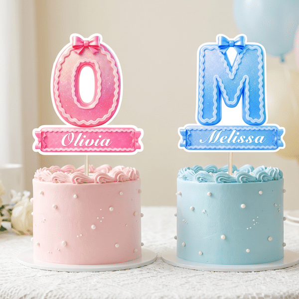 Personalized Sweet Initial Bow Cupcake Topper with Name Cake Decoration Birthday Party Favors for Girl Woman Kid