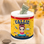 Personalized Cute Kid Cartoon Character Ceramic Money Box Piggy Bank with Name Back to School Birthday Gift for Kids