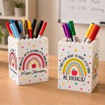 Personalized Rainbow Apple Meaningful Building Blocks Pen Holder with Text Title and Surname Teacher's Day Appreciation Gift for Teacher Educator