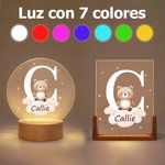 Luz nocturna LED personalizada con nombre y animales nube estrellada luz de 7 colores base de madera regalo de cumpleaños para bebés y niños