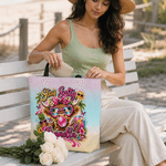 Personalized Highland Cow Beach Pattern Large Capacity Tote Bag with Name Beach Party Birthday Gift for Women Girls Besties