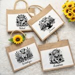Personalized Highland Cow Sunflower Large Reusable Jute Bag with Name Daily Use Birthday Gift for Friends Family