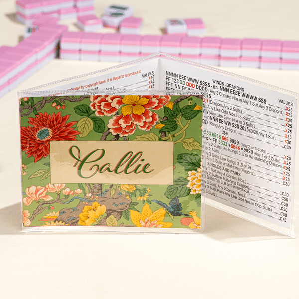 Personalized Chinoiserie Portable Waterproof Mahjong Tri-Folded Card Cover Sticker Set with Name Game Birthday Gift for Mahjong Lovers Players