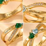 Personalised Double Heart Birthstone Infinity Ring with Text Minimalist Jewellery Birthday Anniversary Gift for Women