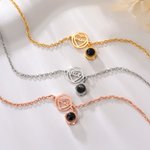 Personalized Heart Pendant Openwork Monogram Photo Projection Bracelet Dainty Jewelry Anniversary Birthday Gift for Woman Mom Girlfriend Wife