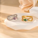 Personalised Double Heart Birthstone Infinity Ring with Text Minimalist Jewellery Birthday Anniversary Gift for Women