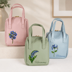 Personalised Starry Sky Birth Flower PU Leather Makeup Bag with Name and Handle Travel Anniversary Birthday Gift for Women