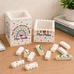 Personalized Rainbow Apple Meaningful Building Blocks Pen Holder with Text Title and Surname Teacher's Day Appreciation Gift for Teacher Educator