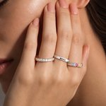 Anello personalizzato in argento sterling a 3 strati con zircone a cuore e nome inciso, regalo di compleanno e anniversario per la donna
