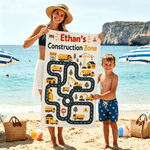 Personalised Cartoon Construction Lorry Road Map Soft Quick Dry Beach Towel with Name Summer Beach Party Birthday Gift for Boys Kids