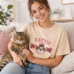 Personalized Multicolor Embroidered Dog Cat Photo T-Shirt Sweatshirt Hoodie with Name and Year Birthday Gift for Pet Lovers