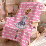 Personalized Cartoon Ballet Girl Soft Throw Blanket with Name Home Decor Birthday Gift for Ballet Dance Lovers