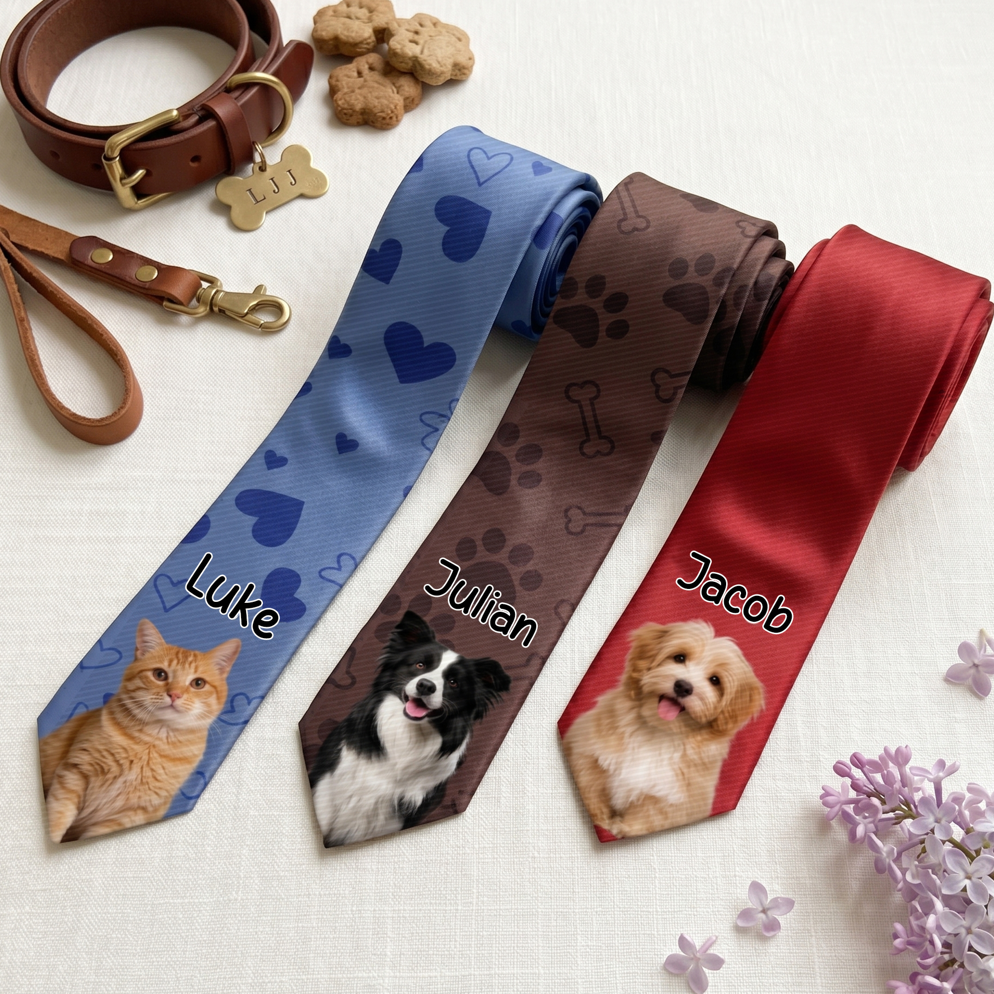 Personalized Heart Paw Print Bone Pet Photo Patch Tie with Name Birthday Anniversary Father’s Day Gift for Man Pet Lover Personalized Heart Paw Print Bone Pet Photo Patch Tie with Name Birthday Anniversary Father’s Day Gift for Man Pet Lover