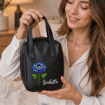 Personalised Starry Sky Birth Flower PU Leather Makeup Bag with Name and Handle Travel Anniversary Birthday Gift for Women