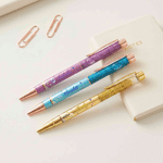 Personalised Birth Flower Book Glitter Dynamic Liquid Sand 2 Pcs Ballpoint Pens with Name Back to School Birthday Gift for Women Students Teachers