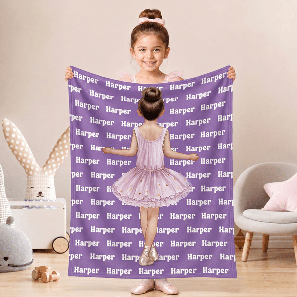 Personalized Cartoon Ballet Girl Soft Throw Blanket with Name Home Decor Birthday Gift for Ballet Dance Lovers