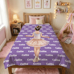 Personalized Cartoon Ballet Girl Soft Throw Blanket with Name Home Decor Birthday Gift for Ballet Dance Lovers