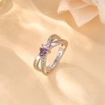 Personalised Double Heart Birthstone Infinity Ring with Text Minimalist Jewellery Birthday Anniversary Gift for Women