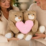 Personalised Hugging Plush Teddy Bear Stuffed Toy with Name and Pink Heart Romantic Keepsake Anniversary Birthday Gift for Couple