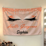 Personalised Hello Gorgeous Shiny Eye Makeup Multicolour Banner with Name Party Backdrop Decor Birthday Party Gift for Girl Sister