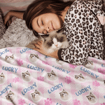 Personalized Pet Face Photo Paw Print Checkered Soft Dotted Backing Pet Blanket with Name Home Decor Pet Party Birthday Gift for Pet Owners Lovers