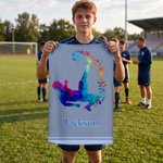 Personlig, snabbtorkande, mjuk sporthandduk med akvarellstänk och silhuett, med namn – perfekt som skolstarts- eller födelsedagspresent till en sportintresserad son eller dotter