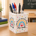 Personalized Rainbow Apple Meaningful Building Blocks Pen Holder with Text Title and Surname Teacher's Day Appreciation Gift for Teacher Educator
