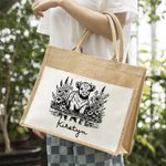 Personalized Highland Cow Sunflower Large Reusable Jute Bag with Name Daily Use Birthday Gift for Friends Family