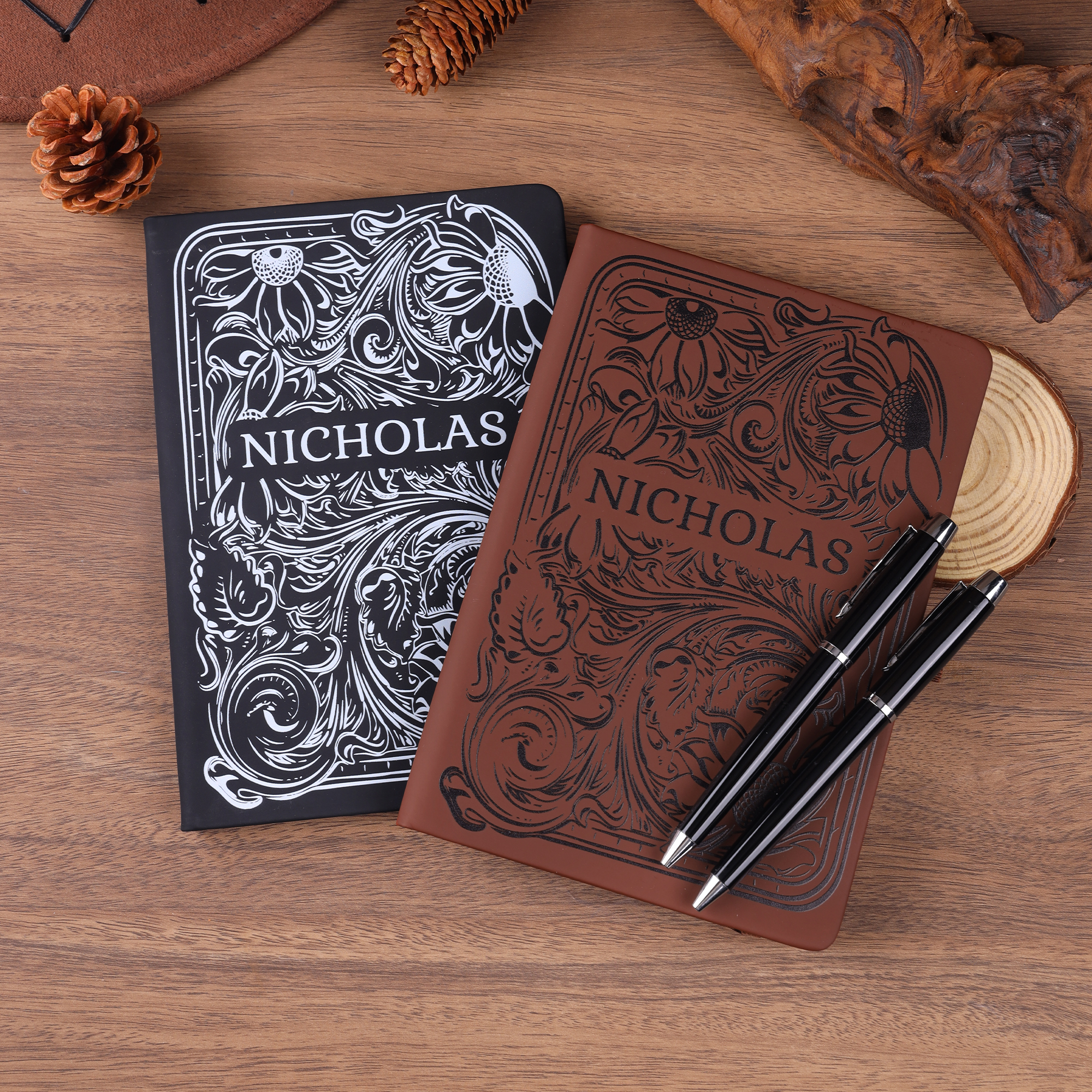 Personalisiertes Notizbuch im Western-Stil mit Blumenmuster aus PU-Leder, mit Namen und Stift – für den täglichen Gebrauch, als Geburtstagsgeschenk für Cowgirls und Cowboys