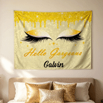 Personalised Hello Gorgeous Shiny Eye Makeup Multicolour Banner with Name Party Backdrop Decor Birthday Party Gift for Girl Sister