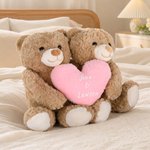 Personalised Hugging Plush Teddy Bear Stuffed Toy with Name and Pink Heart Romantic Keepsake Anniversary Birthday Gift for Couple