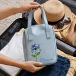 Personalised Starry Sky Birth Flower PU Leather Makeup Bag with Name and Handle Travel Anniversary Birthday Gift for Women