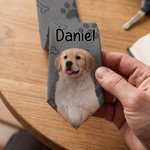 Personalized Heart Paw Print Bone Pet Photo Patch Tie with Name Birthday Anniversary Father's Day Gift for Man Pet Lover